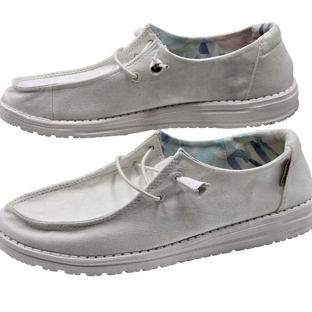 Hey Dude Wendy Silk Moon Shoes Womens Size 9 White Slip On Loafers Comfort